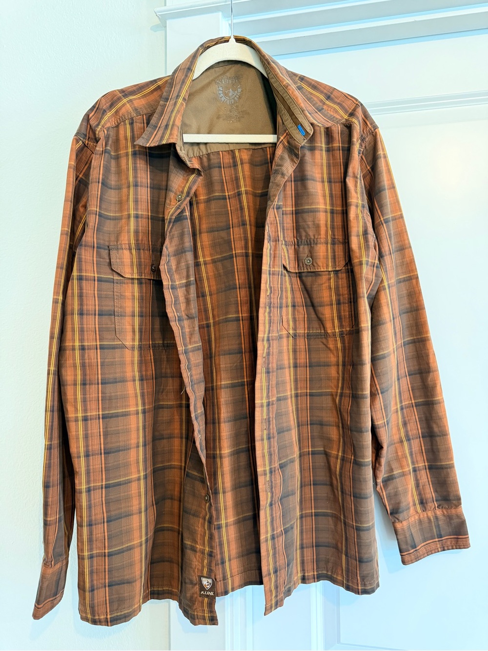 Kuhl Men's Orange/Brown Plaid Lightweight Shirt Jacket